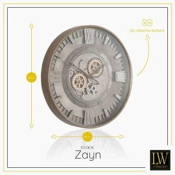 LW Collection Wandklok Radar Zayn Grijs 59.5cm Bewegende Tandwielen -Home Decoration Store 1000083424 0102