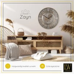 LW Collection Wandklok Radar Zayn Grijs 59.5cm Bewegende Tandwielen -Home Decoration Store 1000083424 0103
