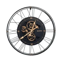 LW Collection Wandklok Radar Emanuel Zwart 62cm Bewegende Tandwielen