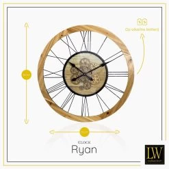 LW Collection Wandklok Radar Ryan Bruin 65cm Bewegende Tandwielen -Home Decoration Store 1000083574 0102