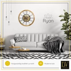LW Collection Wandklok Radar Ryan Bruin 65cm Bewegende Tandwielen -Home Decoration Store 1000083574 0103