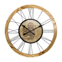 LW Collection Wandklok Radar Ryan Bruin 65cm Bewegende Tandwielen
