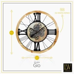 LW Collection Wandklok Radar Gio Bruin Zwart 80cm Bewegende Tandwielen -Home Decoration Store 1000085784 0102