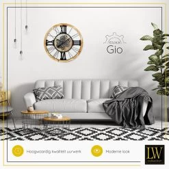 LW Collection Wandklok Radar Gio Bruin Zwart 80cm Bewegende Tandwielen -Home Decoration Store 1000085784 0103