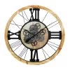 LW Collection Wandklok Radar Gio Bruin Zwart 80cm Bewegende Tandwielen