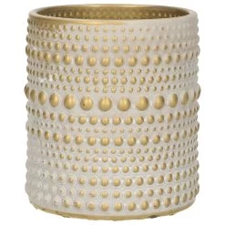 Countryfield Theelichthouder/kaarsenhouder - Creme Wit/goud - H10 Cm
