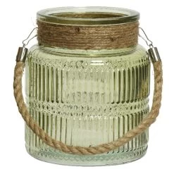 Lumineo Windlicht - Groen - Relief - Glas - D14xH16 Cm - Lantaarn