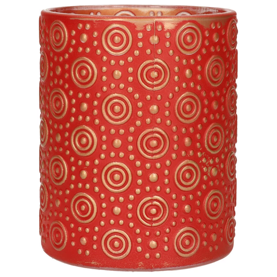 Countryfield Theelichthouder/kaarsenhouder - Rood/goud - H12 Cm 1 Countryfield Theelichthouder/kaarsenhouder - Rood/goud - H12 Cm