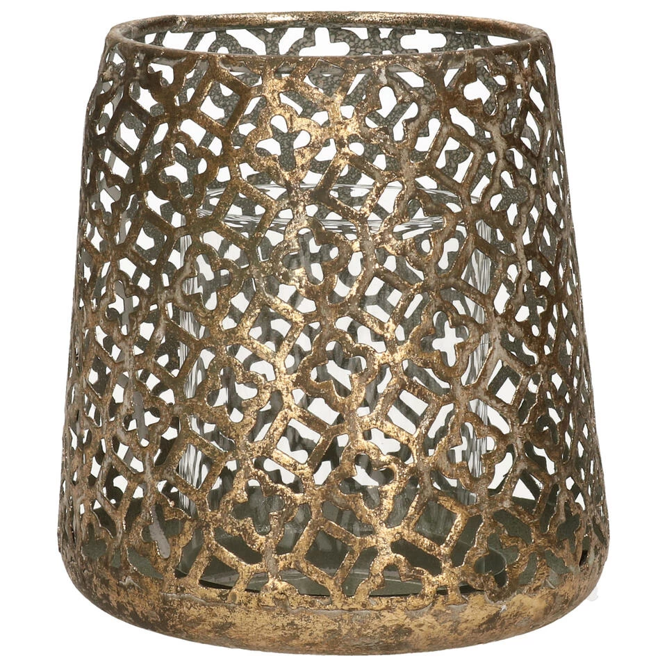 Countryfield Luxe Theelichthouder - Metaal - Brons - D12 X H13 Cm 1 Countryfield Luxe Theelichthouder - Metaal - Brons - D12 X H13 Cm