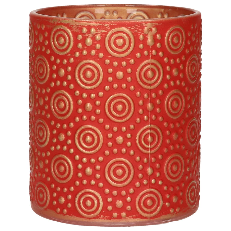 Countryfield Theelichthouder/kaarsenhouder - Rood/goud - H10 Cm 1 Countryfield Theelichthouder/kaarsenhouder - Rood/goud - H10 Cm