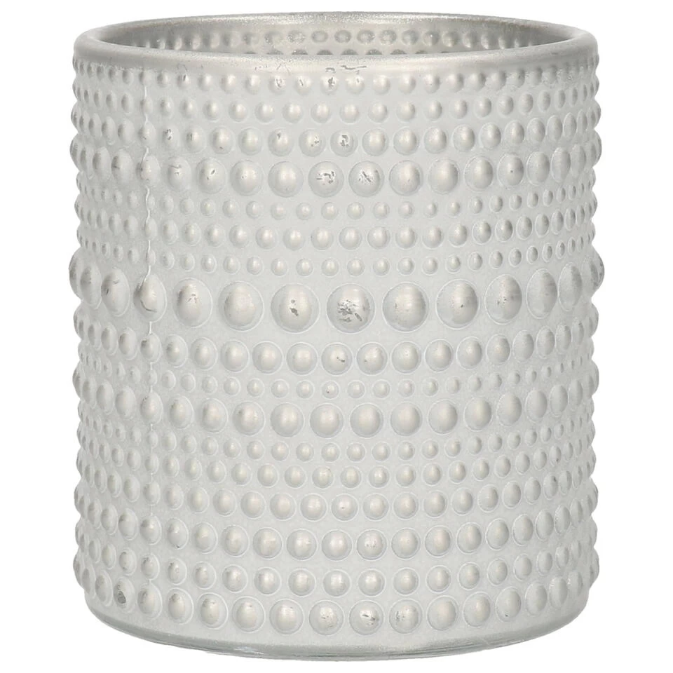 Countryfield Theelichthouder/kaarsenhouder - Parel Wit/zilver - H10 Cm 1 Countryfield Theelichthouder/kaarsenhouder - Parel Wit/zilver - H10 Cm