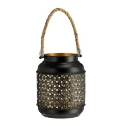 Cepewa Windlicht - Kaarshouder - Zwart Met Goudkleurig - 18 Cm