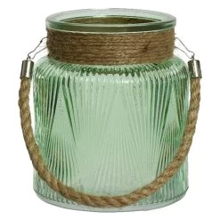 Lumineo Windlicht - Groen - Glas - Kaarshouder - D14 X H16 Cm