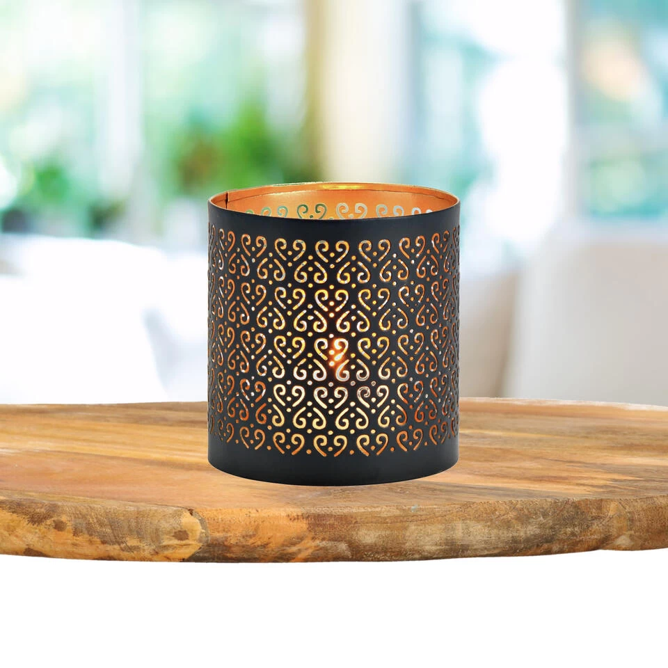 Merkloos Retro Design Kaarsenhouder - Metaal - Zwart/goud - 13 X 13 Cm 3 Merkloos Retro Design Kaarsenhouder - Metaal - Zwart/goud - 13 X 13 Cm - Afbeelding 3