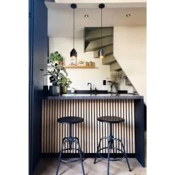 Set Van 2 Premium Wandpanelen Rustiek - Zwart Vilt - MDF - Bruin -Home Decoration Store 1000093243 0103