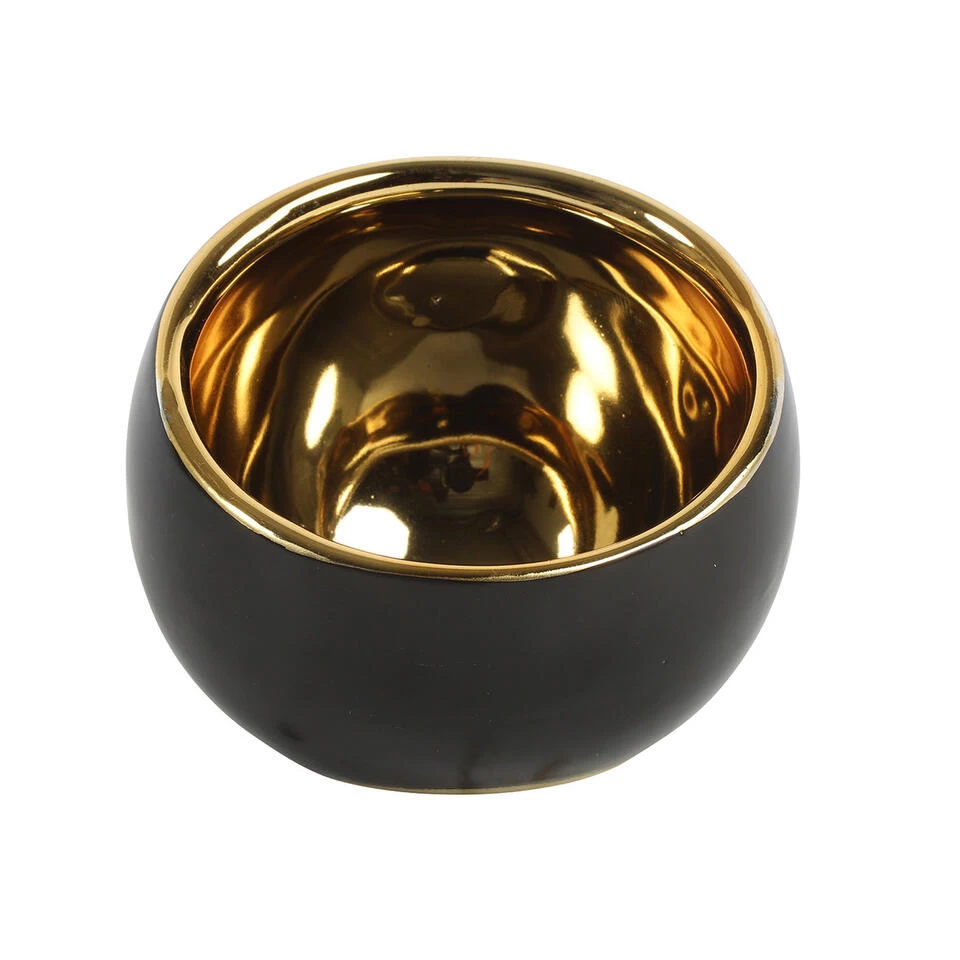 Countryfield Theelichthouder/kaarsenhouder - Zwart/goud - H9 Cm 1 Countryfield Theelichthouder/kaarsenhouder - Zwart/goud - H9 Cm