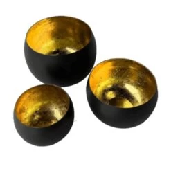 Rootsmann Theelichthouders Rond - Zwart-Goud - Metaal