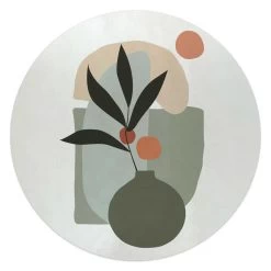 Glasschilderij Vaas Met Bloemen Ø 50 Cm Groen