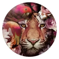 Glasschilderij Tijgerblik Ø 50 Cm Roze