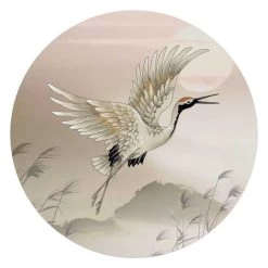 Glasschilderij Kraanvogels In Pastel Ø 70 Cm Beige