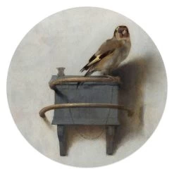 Glasschilderij Carel Fabritius Het Puttertje Ø 50 Cm Bruin