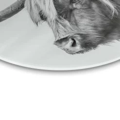 Glasschilderij Schotse Hooglander Profiel Ø 50 Cm Zwart-Wit -Home Decoration Store 1000097359 0103