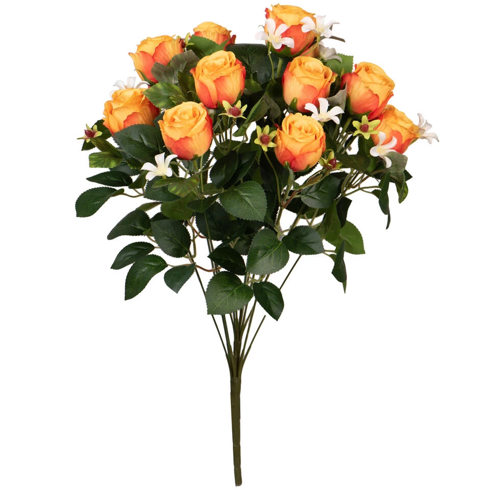 Louis Maes Kunstbloemen Boeket Rozen - Oranje - H49 Cm 1 Louis Maes Kunstbloemen Boeket Rozen - Oranje - H49 Cm