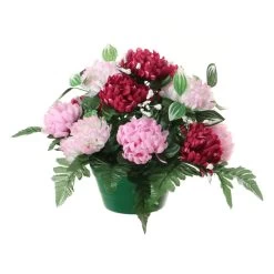 Louis Maes Kunstbloemen Crysanten In Pot - Cerise/roze - D30 X H24 Cm