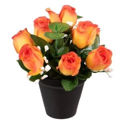Louis Maes Kunstbloemen Boeketje Rozen In Pot - Oranje - H25 Cm