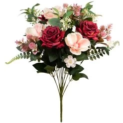 Louis Maes Kunstbloemen Boeket Rozen - Rood/roze - H50 Cm