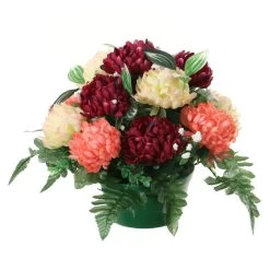 Louis Maes Kunstbloemen Crysanten In Pot - Zalm/rood/creme - D30 X H24 Cm