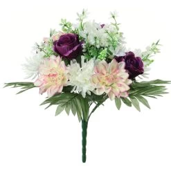 Louis Maes Kunstbloemen Boeket Roos/dahlia - Paars/creme - H36 Cm