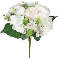Louis Maes Kunstbloemen Boeket Roos/hortensia - Creme/wit - H39 Cm