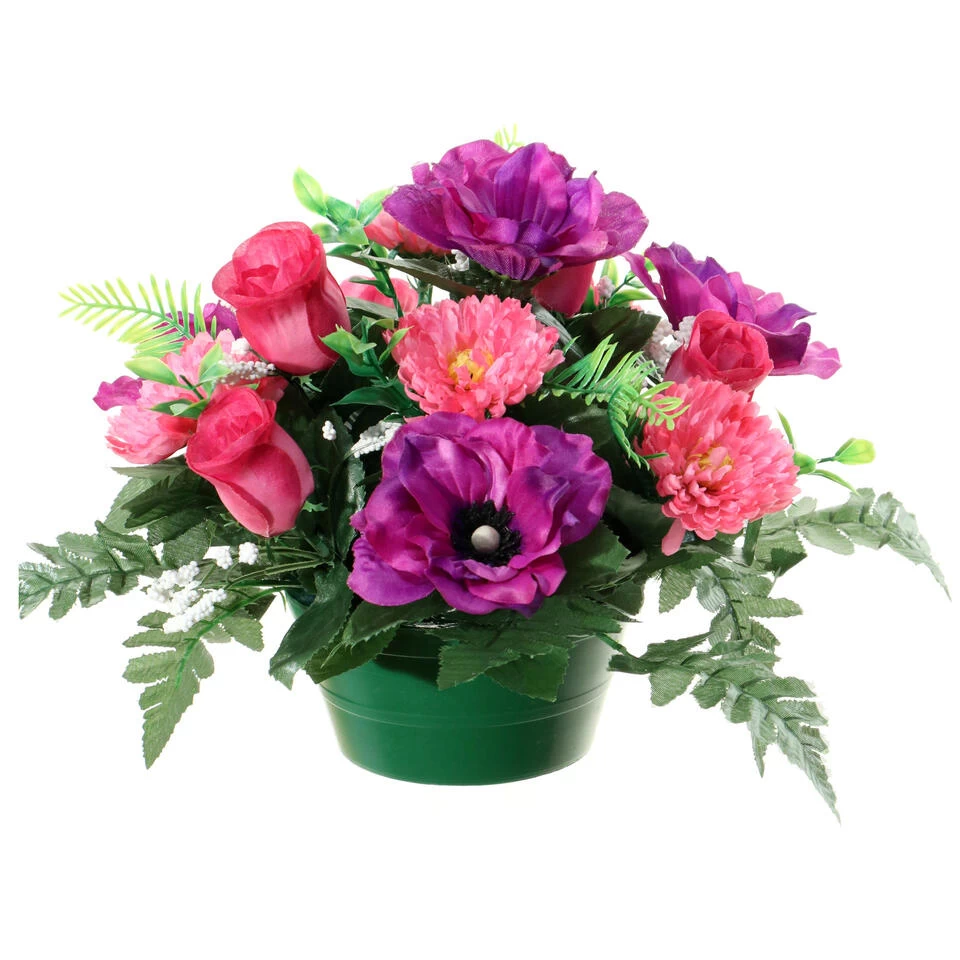 Louis Maes Kunstbloemen Anemoon/rozen In Pot - Kleuren Roze - 25 Cm 1 Louis Maes Kunstbloemen Anemoon/rozen In Pot - Kleuren Roze - 25 Cm