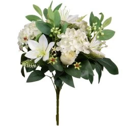 Louis Maes Kunstbloemen Boeket Roos/hortensia - Creme/wit - H39 Cm
