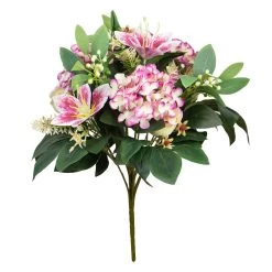 Louis Maes Kunstbloemen Boeket Roos/hortensia - Roze/wit - H39 Cm