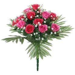 Louis Maes Kunstbloemen Boeket Rozen/gipskruid - Roze/cerise - H36 Cm