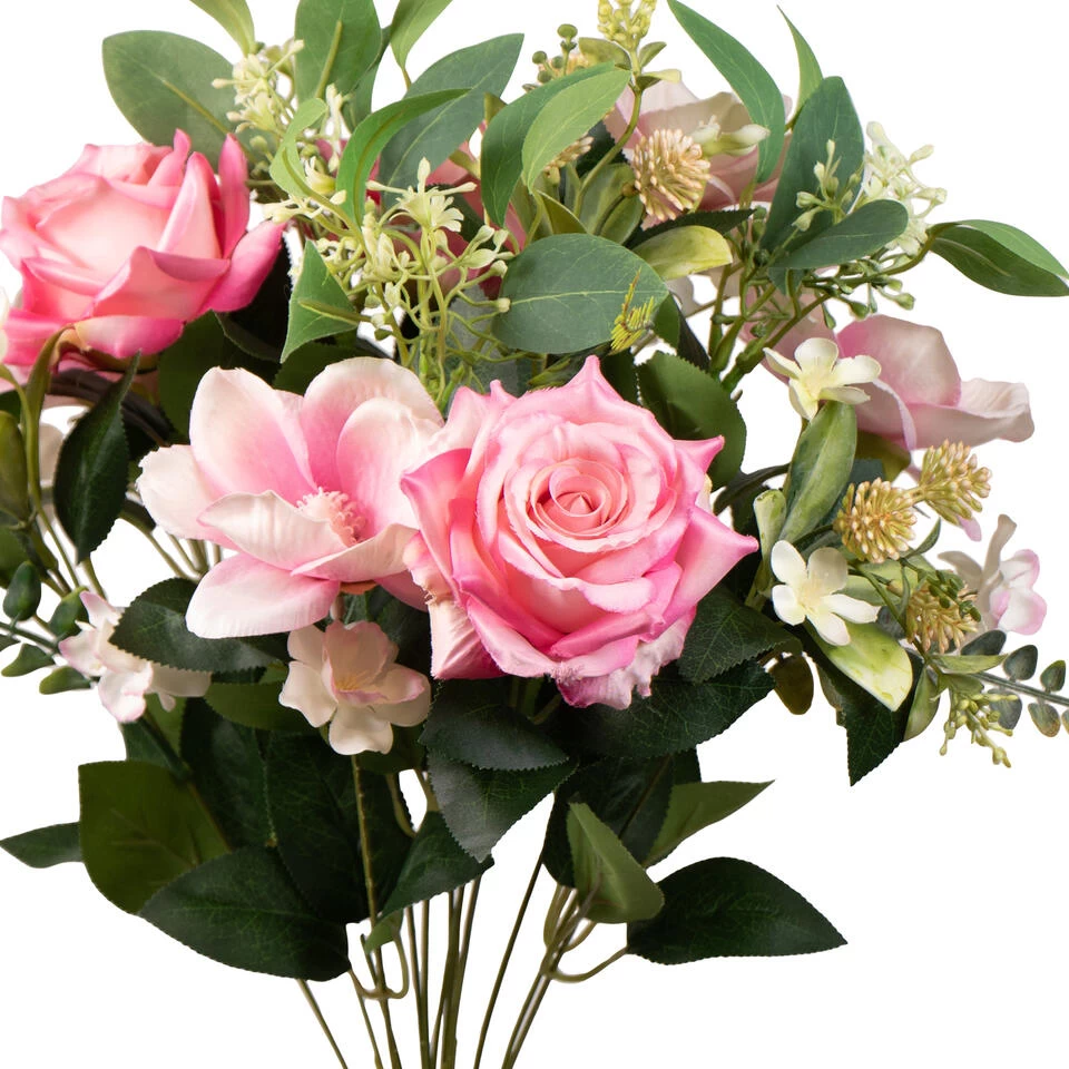 Louis Maes Kunstbloemen Boeket Rozen - Roze - H50 Cm 2 Louis Maes Kunstbloemen Boeket Rozen - Roze - H50 Cm - Afbeelding 2