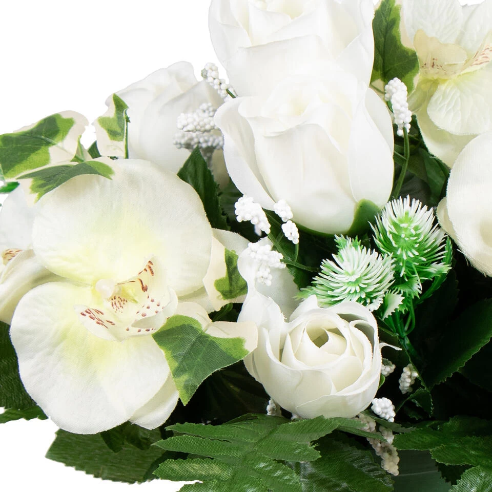 Louis Maes Kunstbloemen Orchidee/roos In Pot - Wit - H30 Cm 2 Louis Maes Kunstbloemen Orchidee/roos In Pot - Wit - H30 Cm - Afbeelding 2