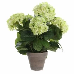 Merkloos Kunstplant Hortensia - Lichtgroen - In Grijze Pot - Hydrangea - 45 Cm