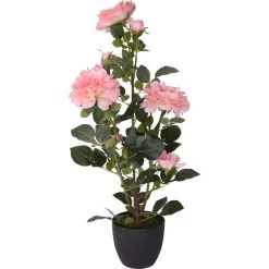 Merkloos Kunstplant Rozen - Groen Met Roze - In Pot - 70 Cm