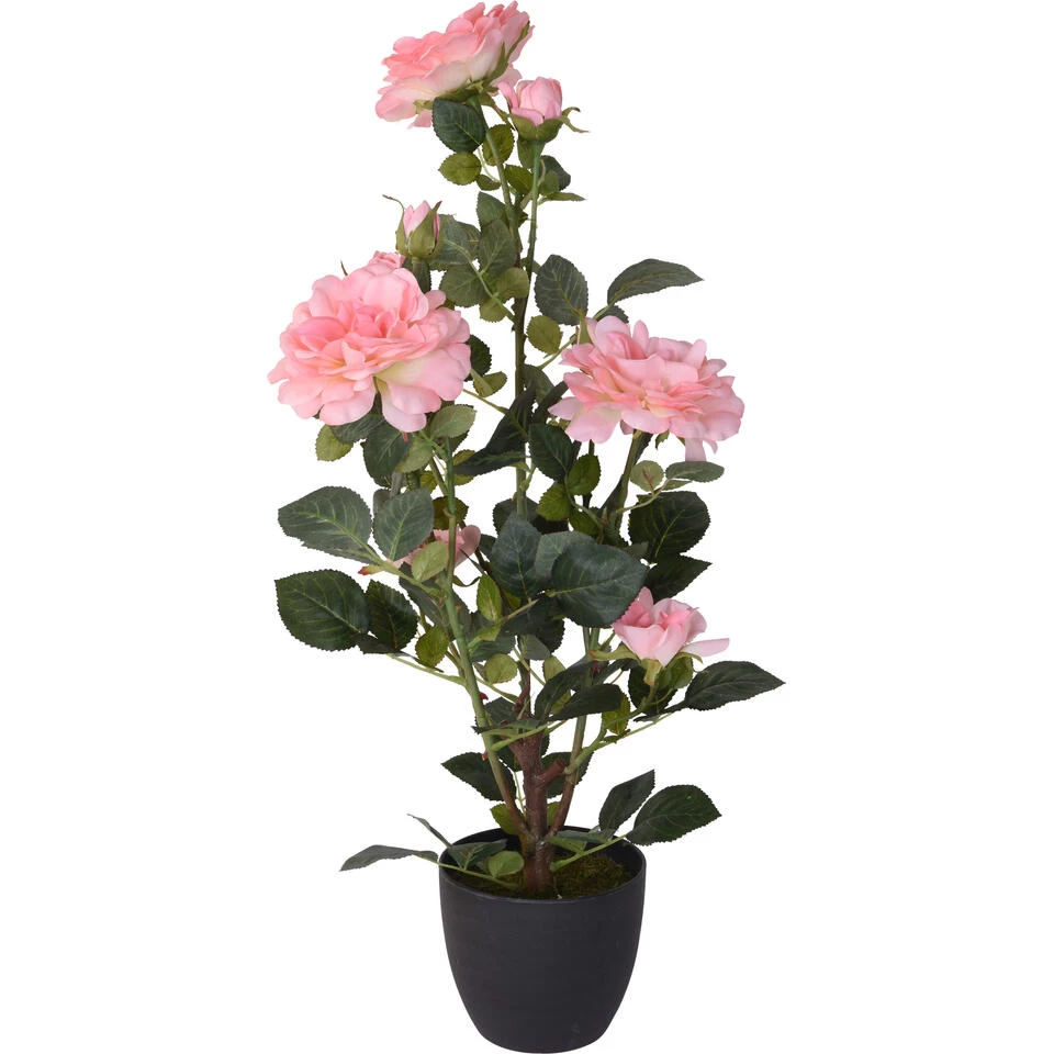 Merkloos Kunstplant Rozen - Groen Met Roze - In Pot - 70 Cm 1 Merkloos Kunstplant Rozen - Groen Met Roze - In Pot - 70 Cm