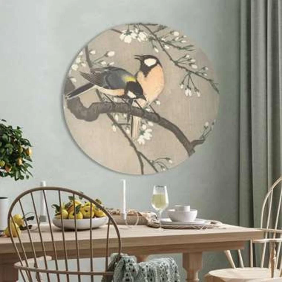 Glasschilderij Ohara Koson Koolmezen Op Bloesemtak Ø 70 Cm Bruin 2 Glasschilderij Ohara Koson Koolmezen Op Bloesemtak Ø 70 Cm Bruin - Afbeelding 2