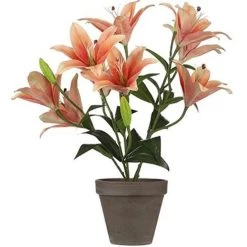 Bellatio Design Kunstplant Tijgerlelie - Oranje - 47 Cm - Grijze Pot