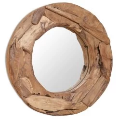 VidaXL Decoratieve Spiegel Rond 60 Cm Teakhout