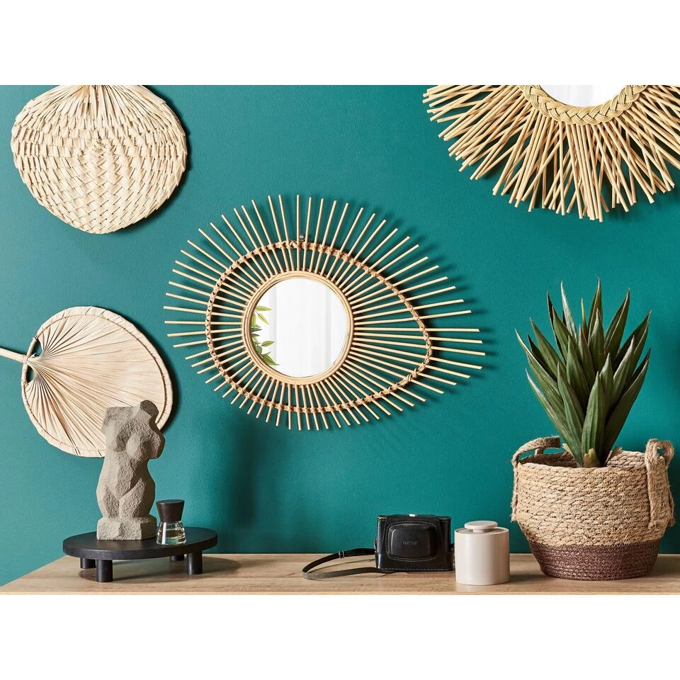 Beliani Wandspiegel BARIO - Natuurlijk Bamboehout 2 Beliani Wandspiegel BARIO - Natuurlijk Bamboehout - Afbeelding 2