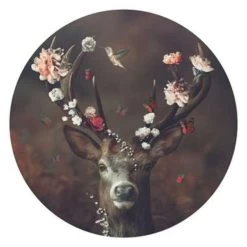 Glasschilderij Hert Ø 70 Cm Bruin