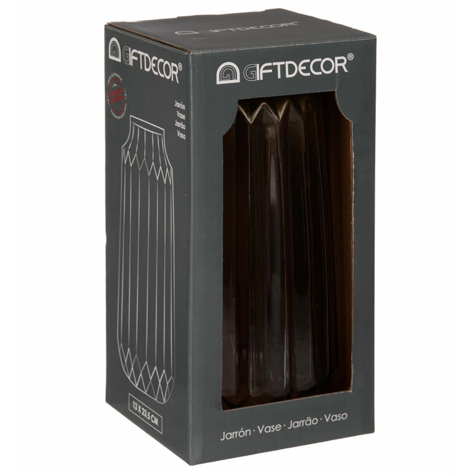 Giftdecor Vaas - Glas - Transparant Grijs Met Goud - 13 X 23 Cm 2 Giftdecor Vaas - Glas - Transparant Grijs Met Goud - 13 X 23 Cm - Afbeelding 2