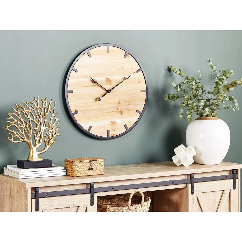 Beliani Wandklok CABORCA - Lichte Houtkleur Dennenhout 2 Beliani Wandklok CABORCA - Lichte Houtkleur Dennenhout - Afbeelding 2