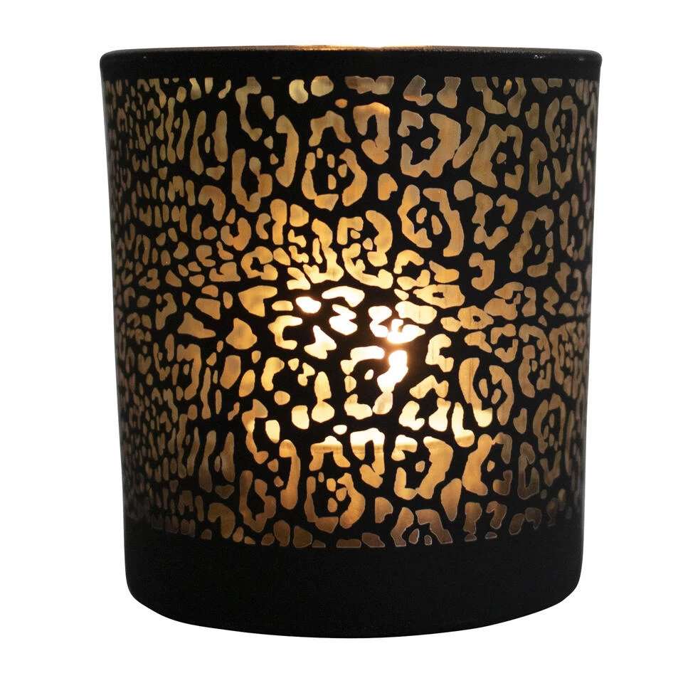 Mars & More Waxinelichthouder - Zwart - Glas - Jaguar Print - 18vcm 2 Mars & More Waxinelichthouder - Zwart - Glas - Jaguar Print - 18vcm - Afbeelding 2